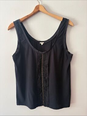 J Crew Beaded Silk Ruffle Tank Black Size Large